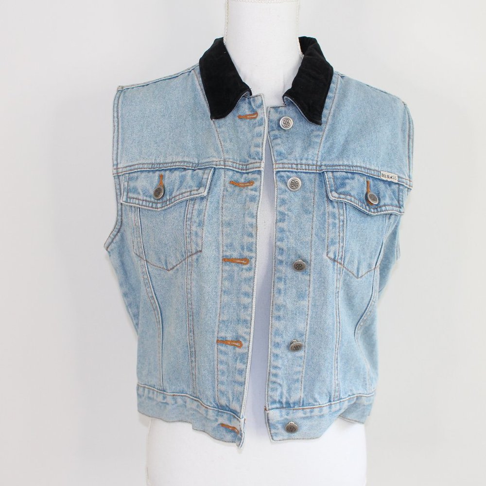 Vintage Bill Blass Denim Jean Vest -Velvet Collar